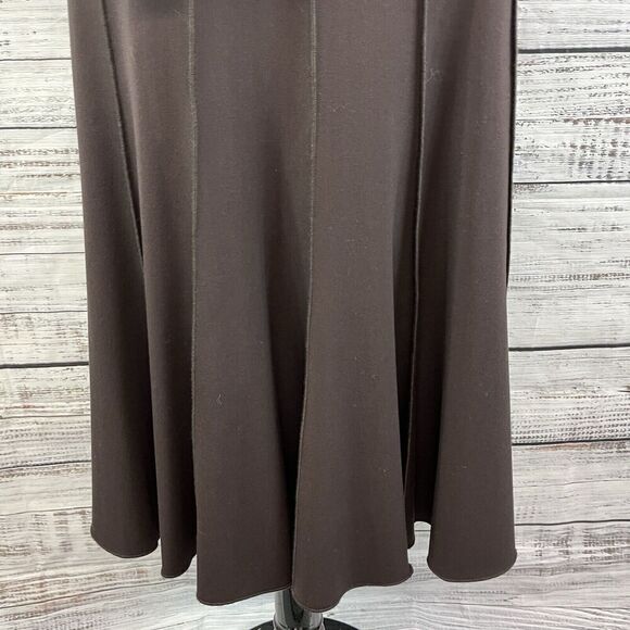 Insight Skirt size 2 Chocolate Brown Flared Midi Belt Stretch Modest Career Slim - Picture 5 of 10